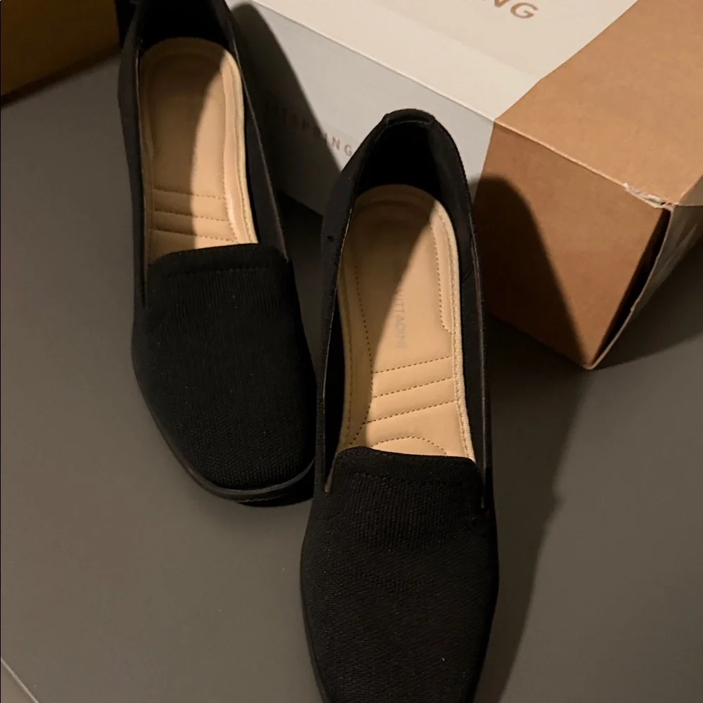 Adrienne Vittadini Black Knit Block Heel Loafer Pumps - Picture 2 of 7